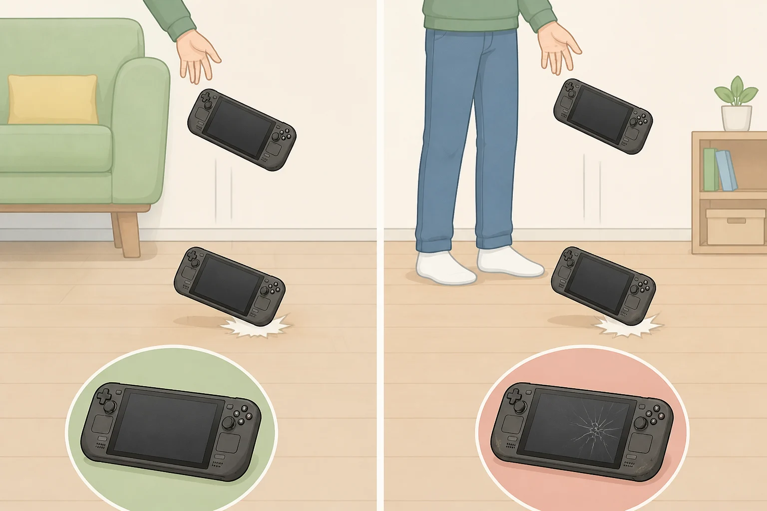 Illustration of a Steam Deck handheld showing signs of everyday wear from years of regular use