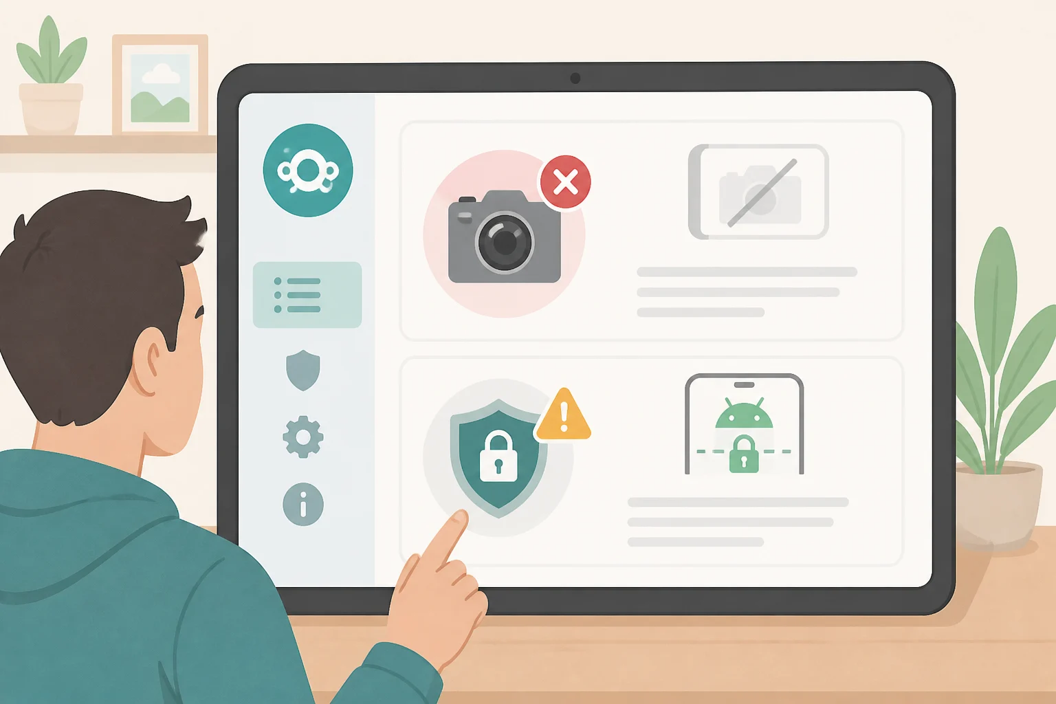 Illustration of LineageOS settings highlighting practical limits like SELinux permissive mode and missing camera support after replacing Fire OS