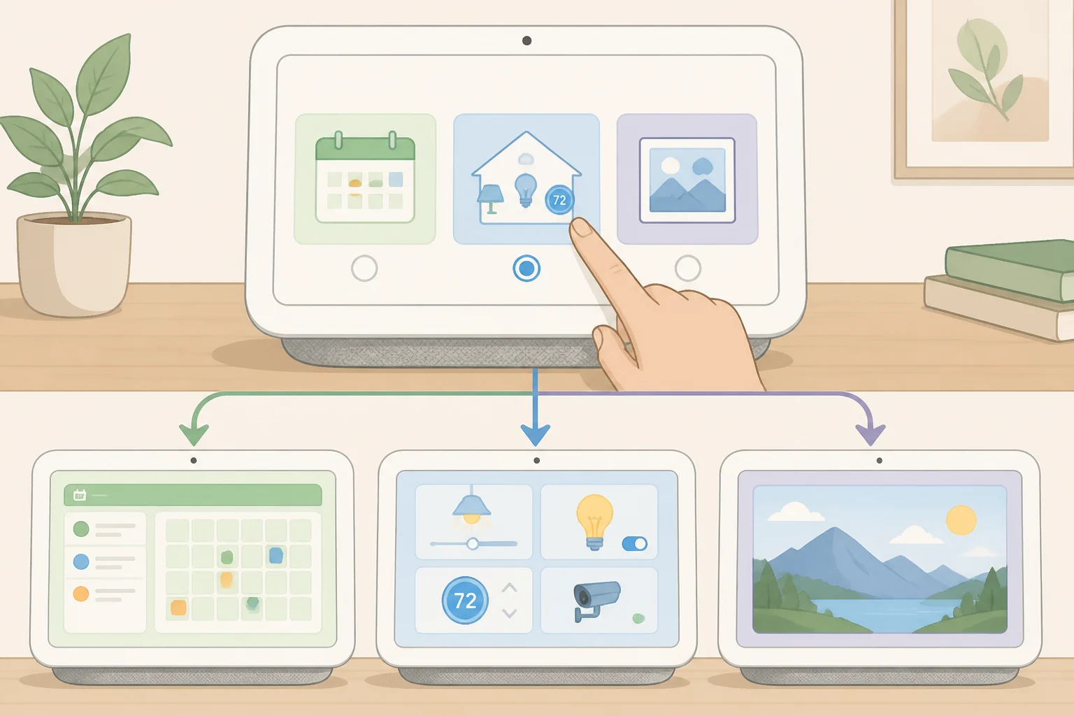 Amazon Echo Show 16 display UI showing multiple Screen Styles, including family organizer, smart-home dashboard, and digital photo frame options