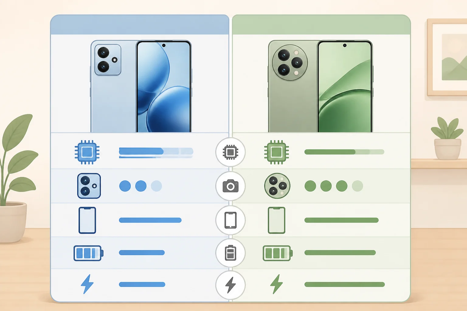 Side-by-side spec chart comparing OnePlus Ace 7 and Ace 7 Pro confirmed features such as Snapdragon 8 Elite Gen 5 V vs Snapdragon 8 Elite Gen 5, 200MP main camera, and periscope telephoto on the Pro