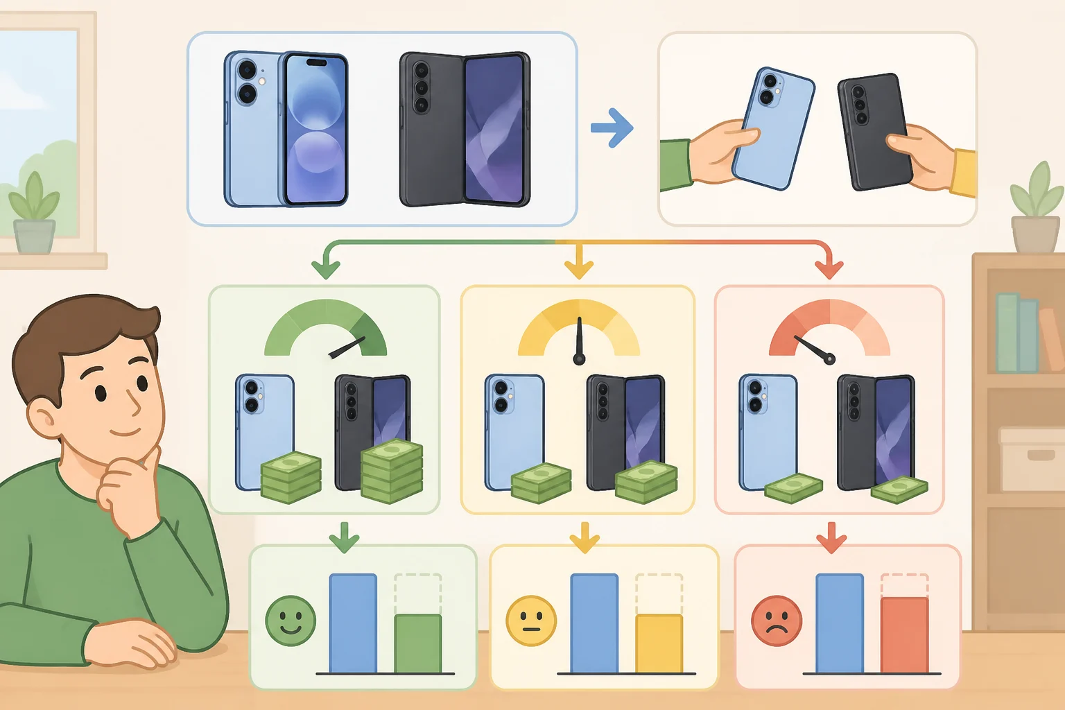 Chart showing iPhone Duo resale projections under multiple depreciation studies and how those values translate into different net one-year cost outcomes