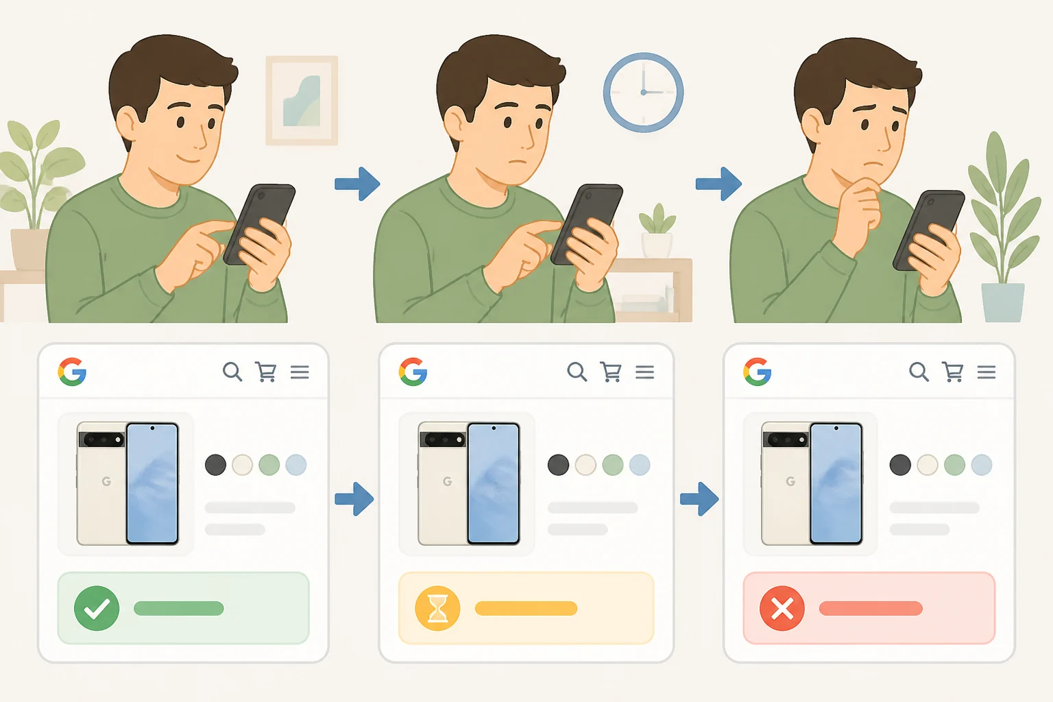 Screenshot-style illustration of a Google Store product page where multiple Googlebook models display an out-of-stock or unavailable status