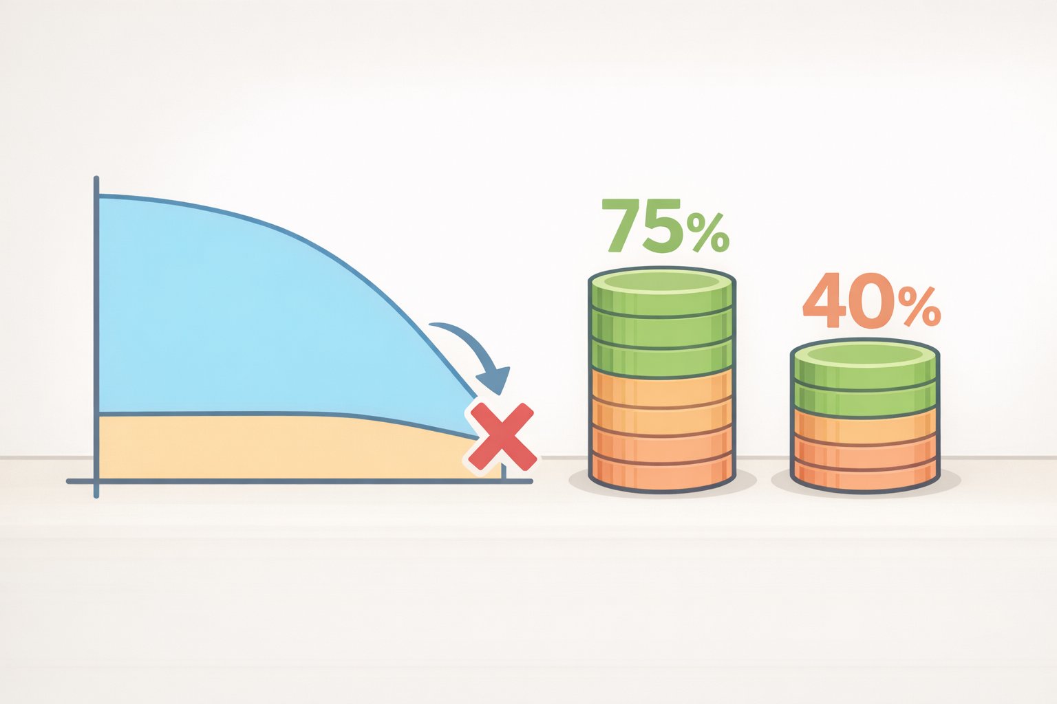 Forecast graphic of the Social Security trust fund depleting around 2033 and payroll tax coverage shrinking to about 77% of promised benefits