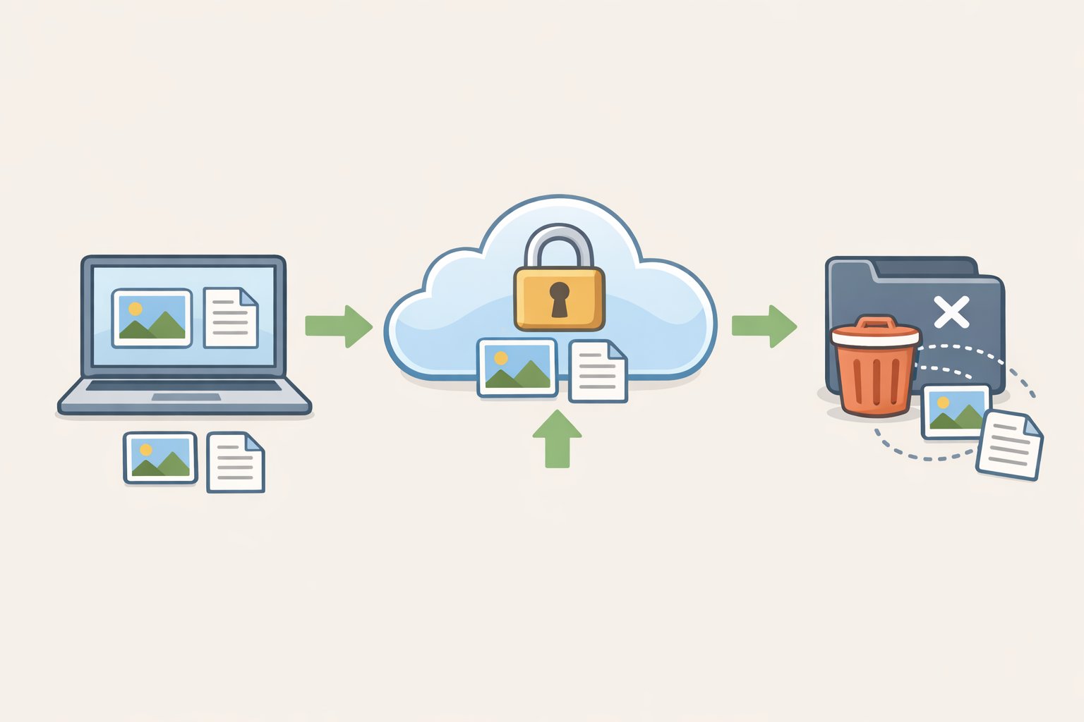 Diagram showing how to back up a phone to encrypted iCloud/Android cloud storage and then delete local copies before crossing the U.S. border
