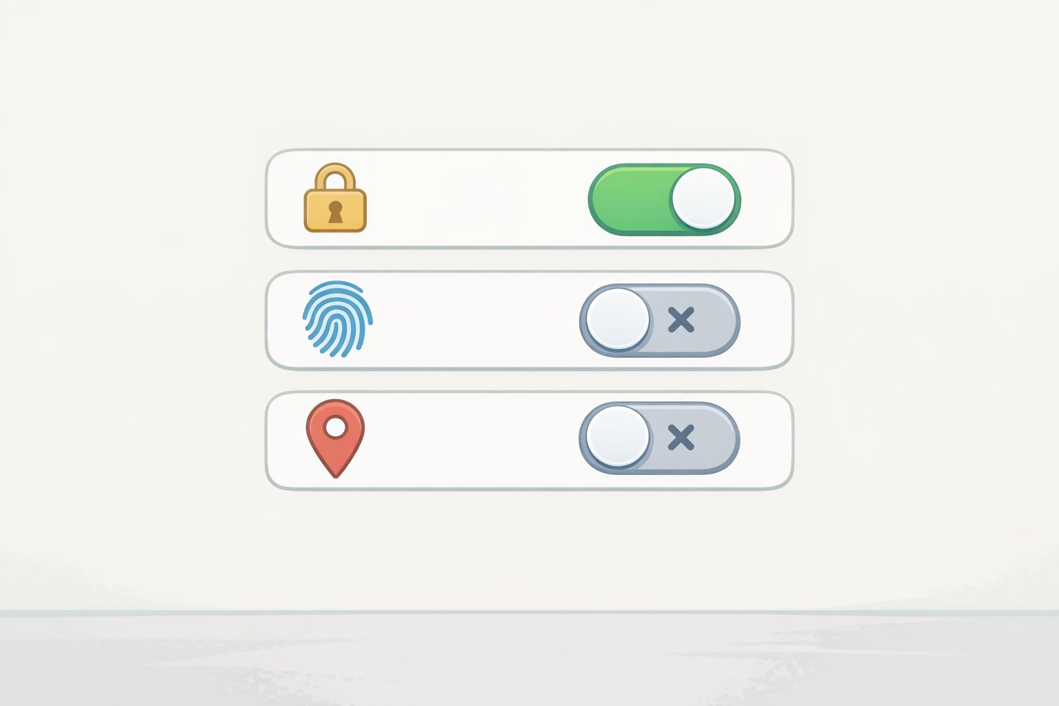 Phone settings screen showing a strong passcode selected, face and fingerprint unlock disabled, and location services turned off before a protest