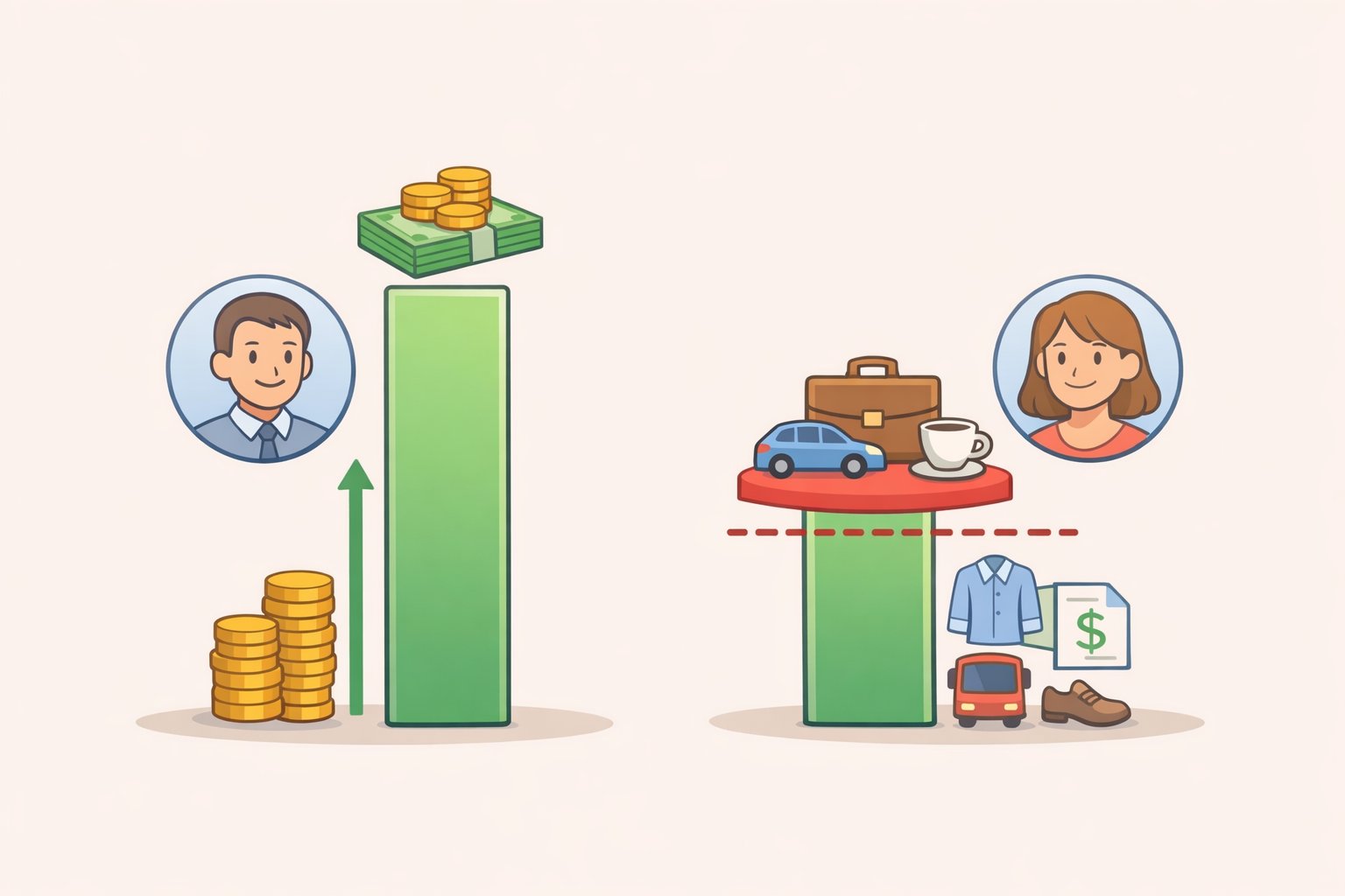 A diagram of a married couple with two incomes, highlighting that eligible dependent care expenses for the CDCTC cannot exceed the earnings of the lower-earning spouse
