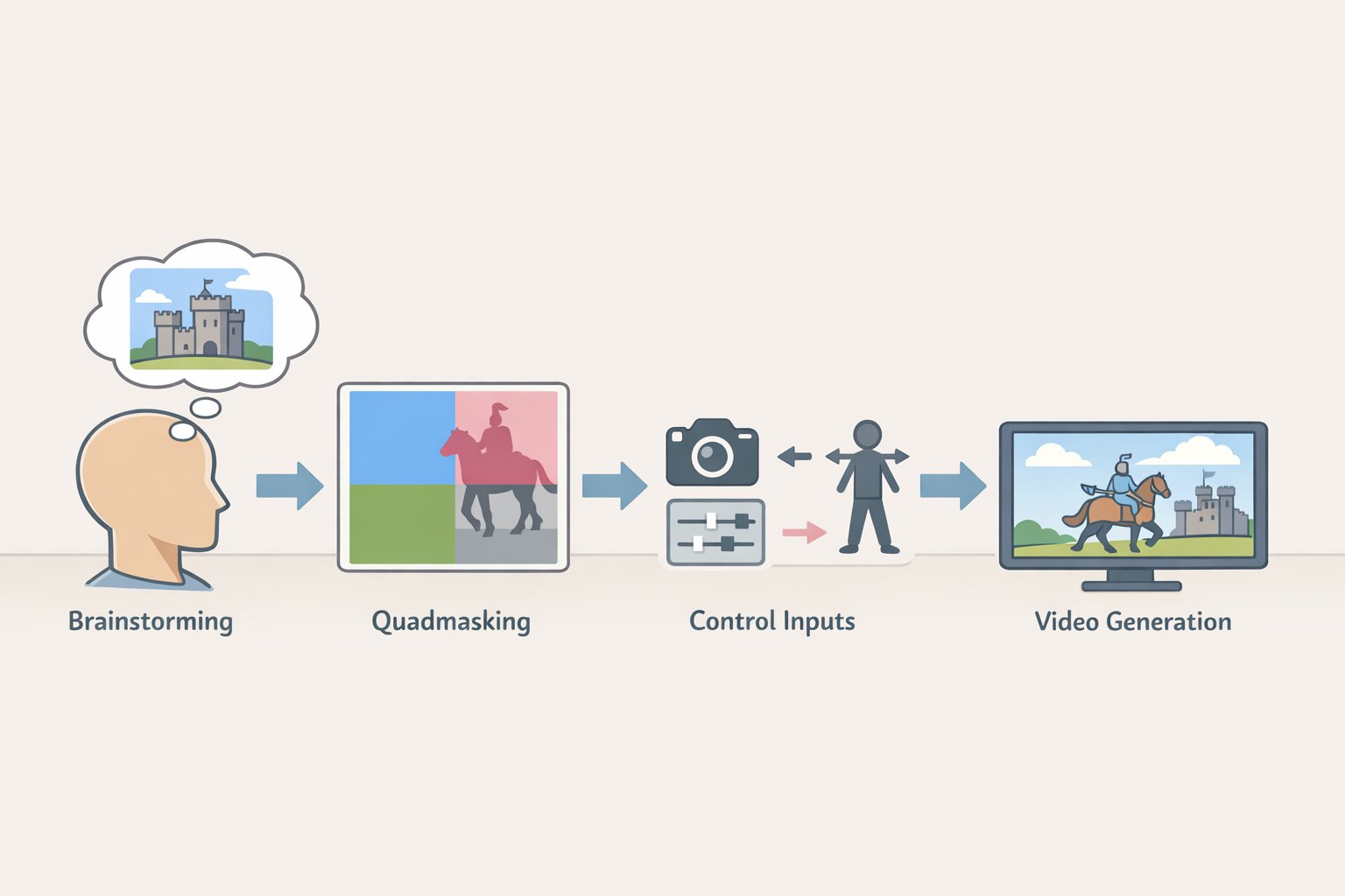 Diagram of the VOID research pipeline where a vision-language model marks affected regions, a quadmask encodes constraints, and a diffusion model generates the counterfactual video