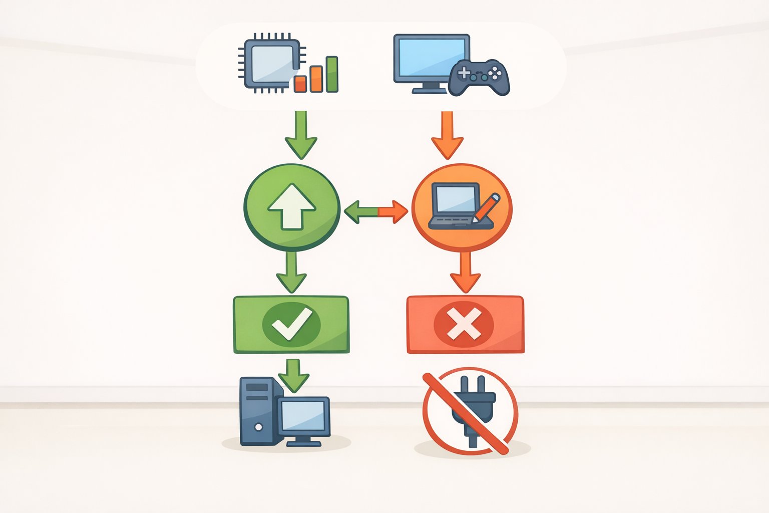Flowchart mapping Zen4/Zen5 desktop compute needs, x86-64-v3 desktop gaming, and Nvidia or battery-first scenarios to the correct CachyOS recommendation