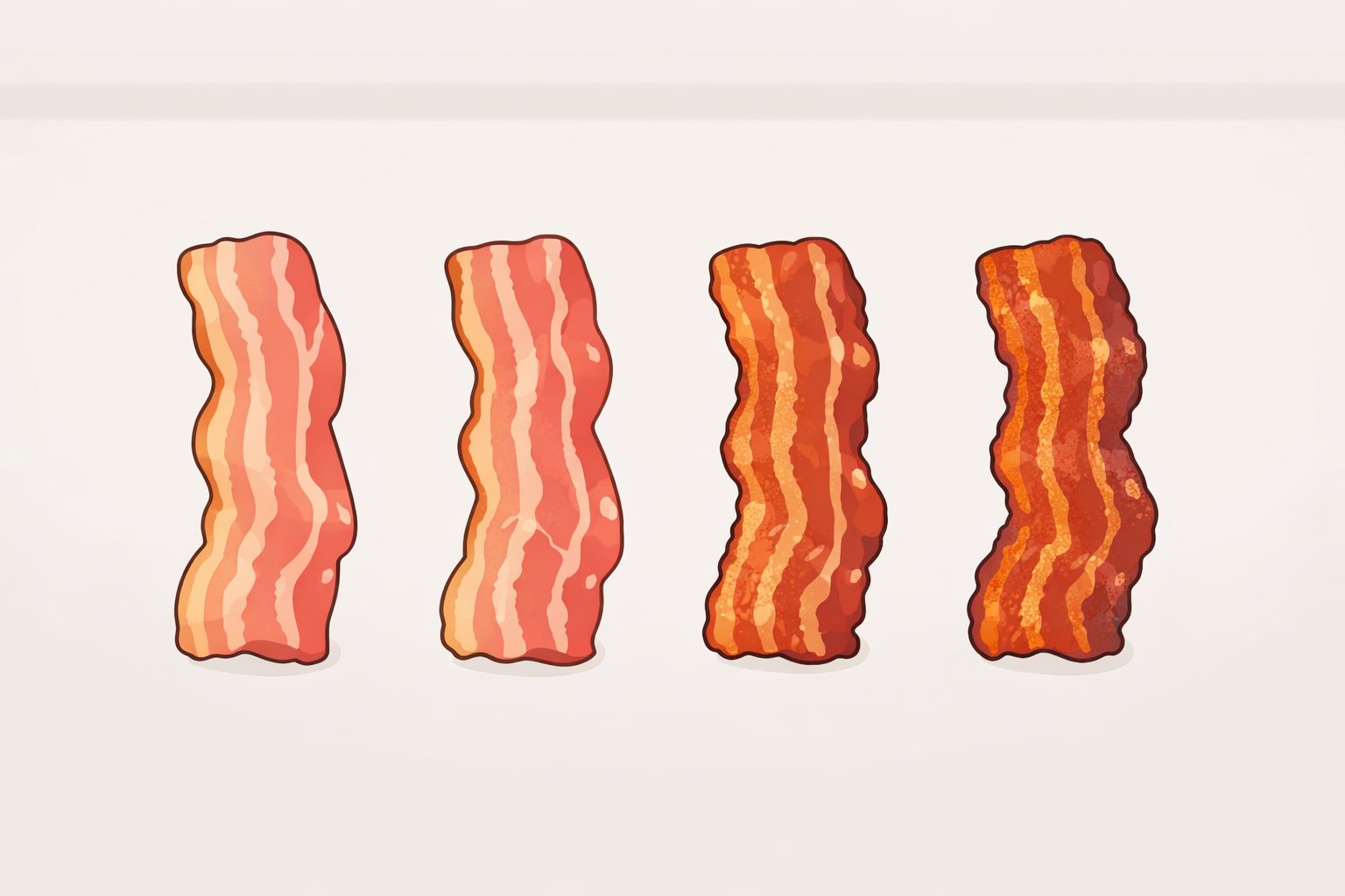 Comparison photo-style graphic of bacon at multiple temperatures to show the best oven temperature for crispy bacongolden, fully rendered at 400°F versus darker risk at 450°F