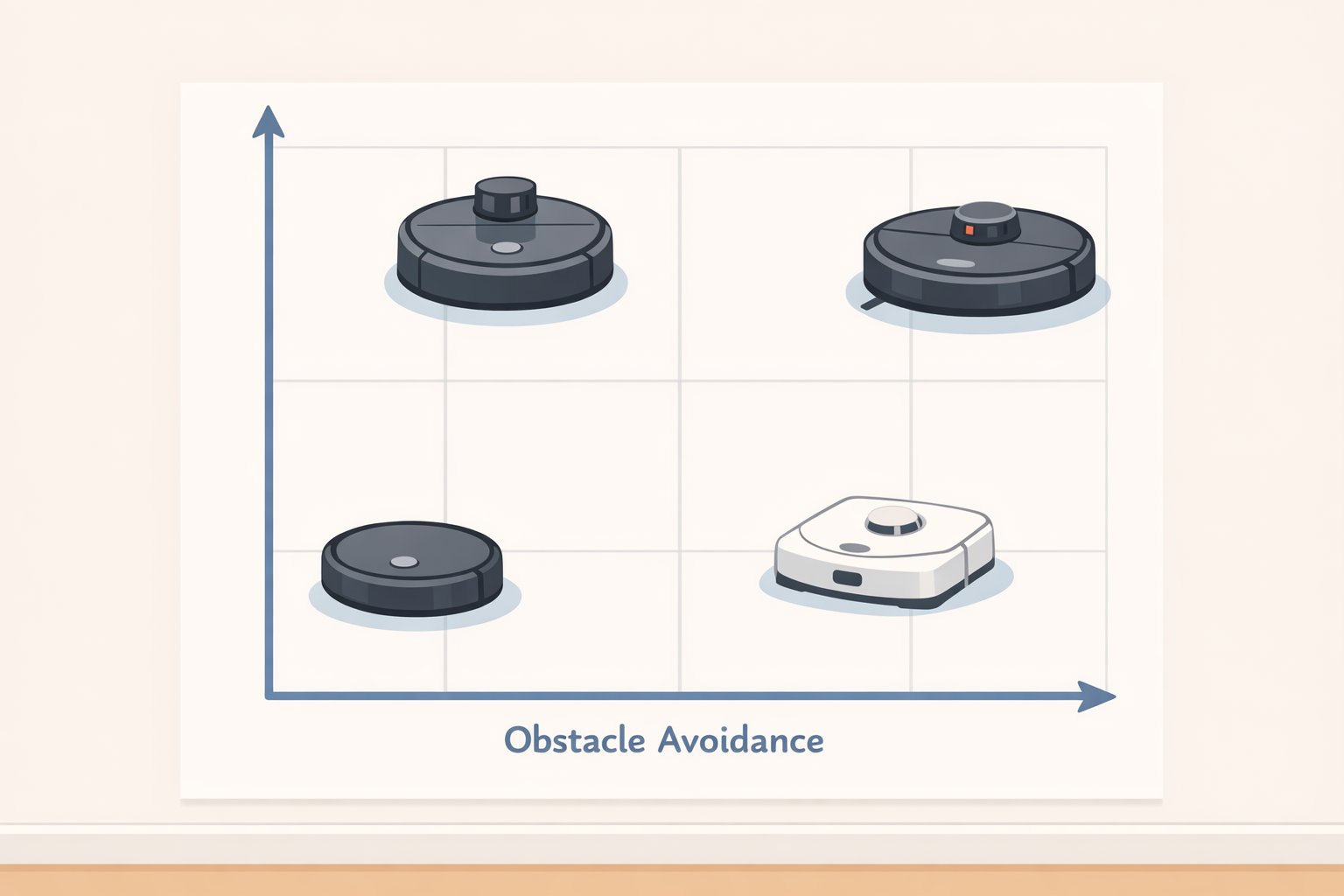 Scatter plot comparing average debris pickup percentages against number of avoided obstacles, illustrating the cleaning-versus-avoidance trade-off observed in CNET testing.