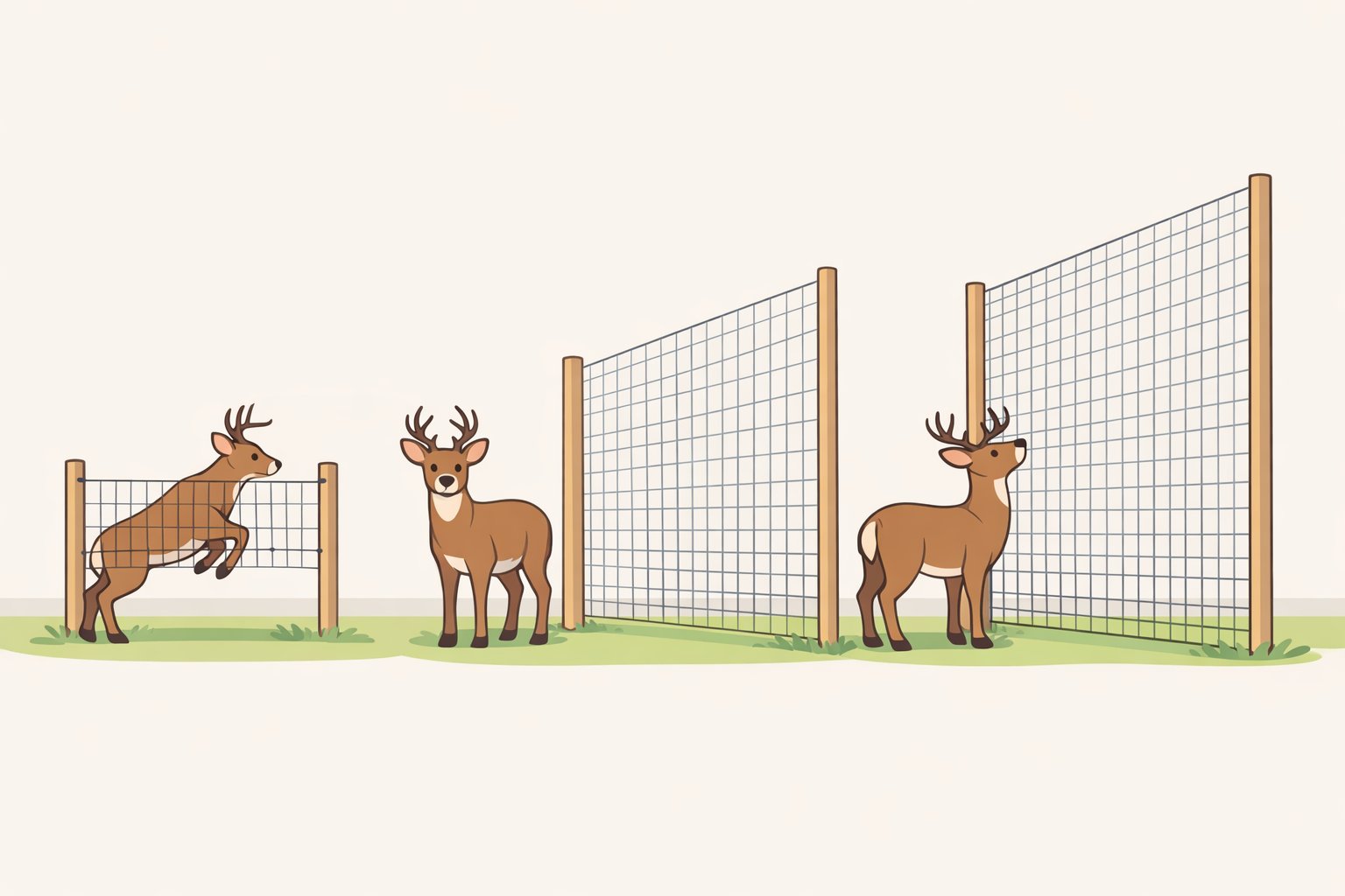 A comparison diagram of deer fencing heights (about 7–8 feet as the best control), illustrating how to keep animals out of your garden with a properly tall barrier