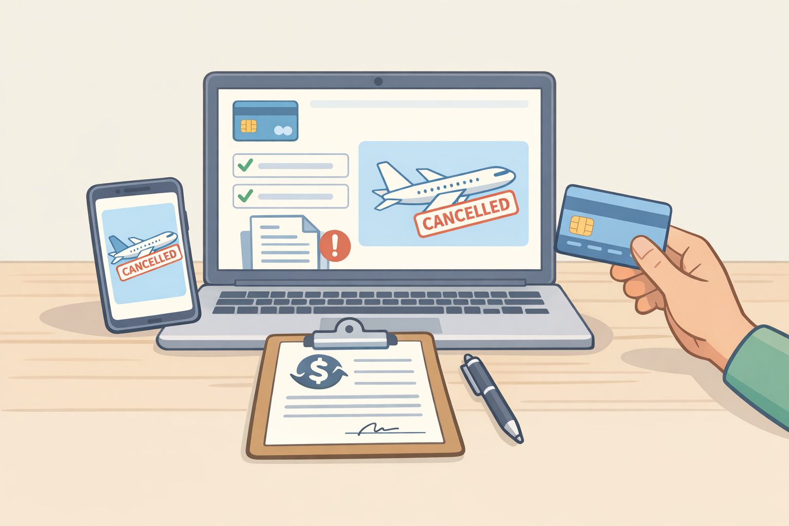 A credit card app screen with a chargeback request selected for services not delivered due to Spirit canceling flights