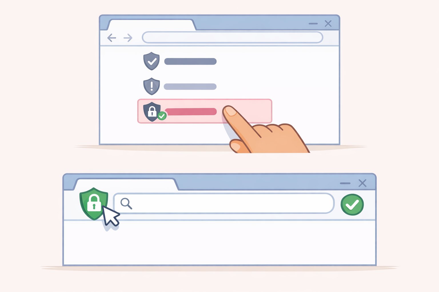 Illustration of browser privacy settings with Enhanced Tracking Protection set to Strict in Firefox, showing the toggle selected and cross-site tracking blocked
