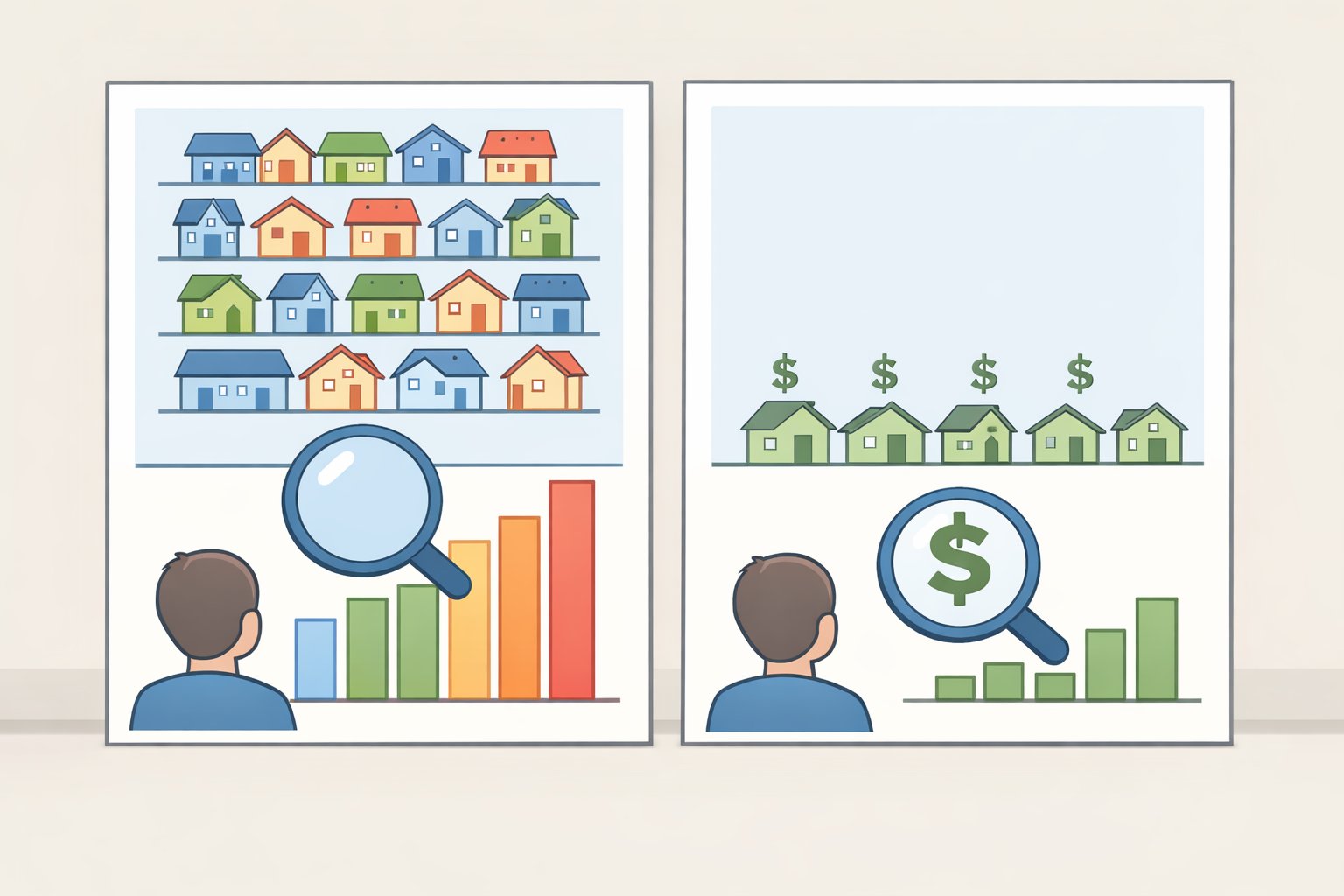 Chart contrasting metro-wide active listings with active listings inside a buyer’s specific price range to illustrate how to explain local housing market conditions to buyers using budget-band inventory
