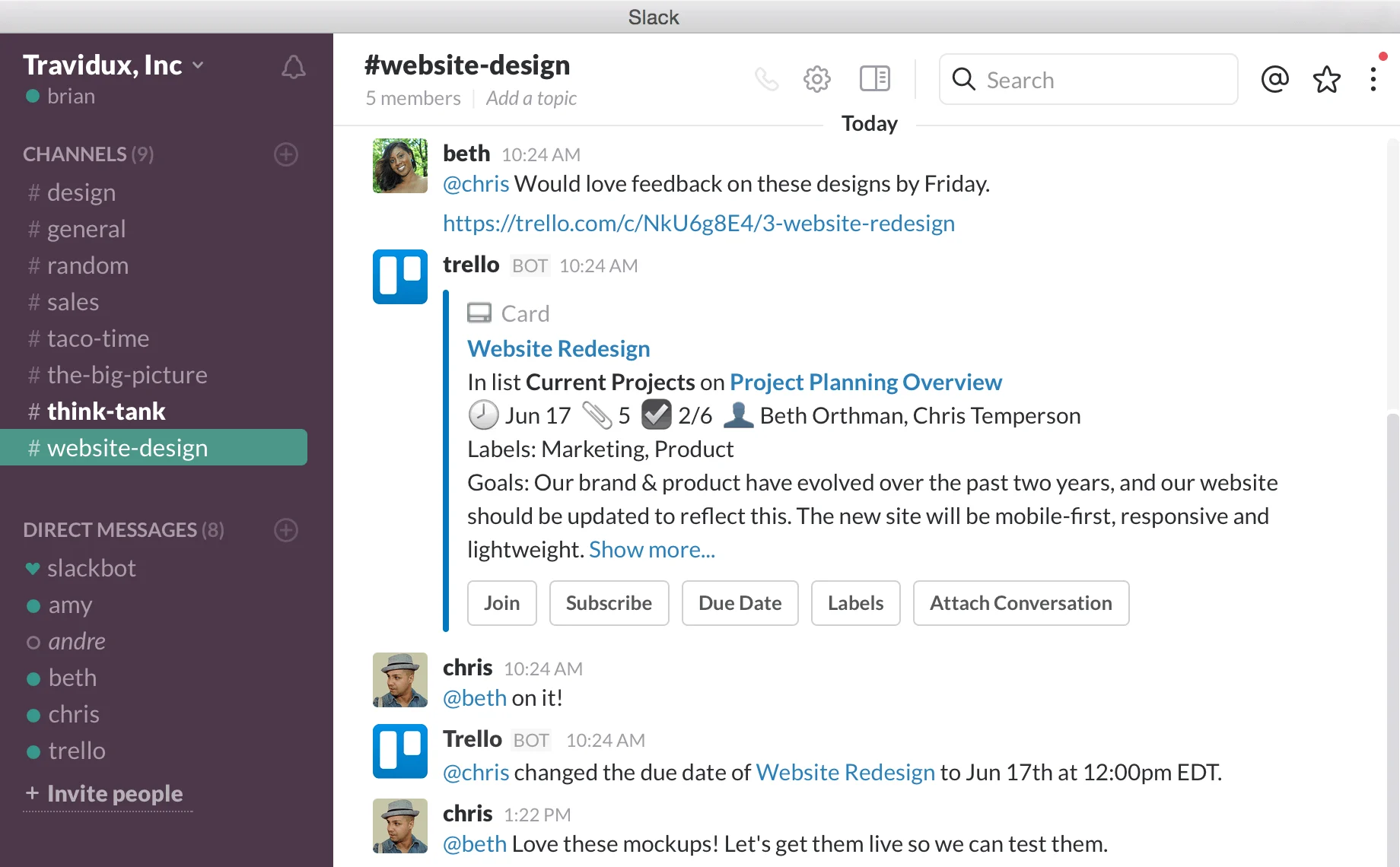 trello task management for slack.
