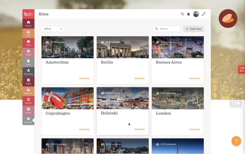 A grid of global sites from Bob featuring cities across the world.