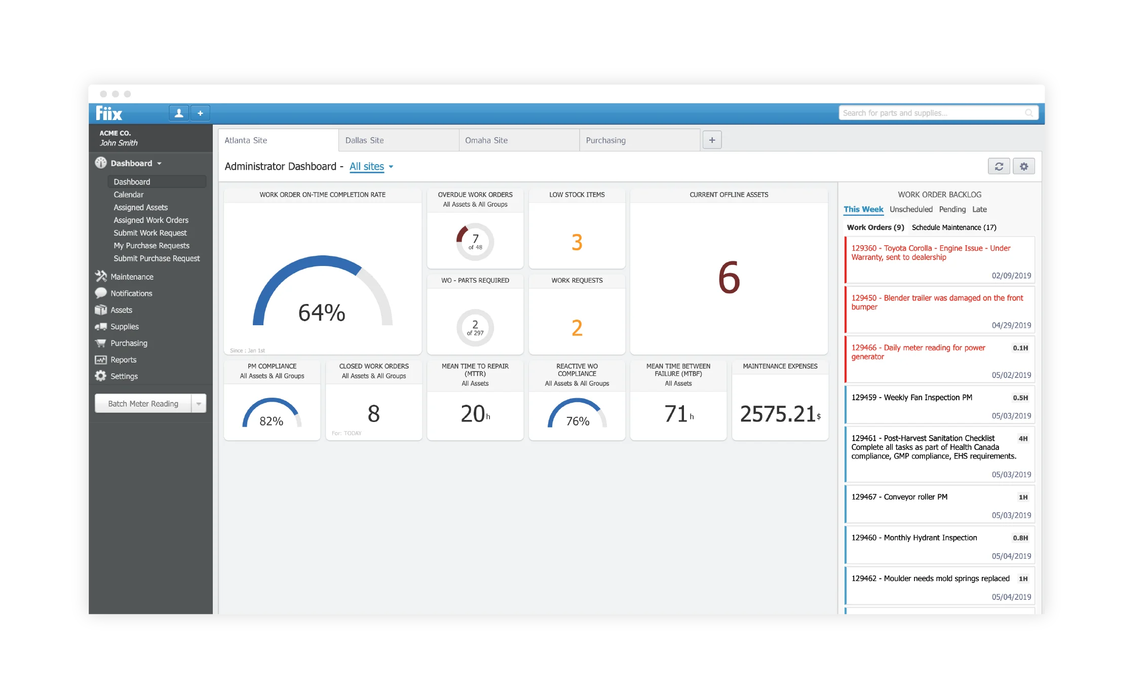 fiix dashboard.
