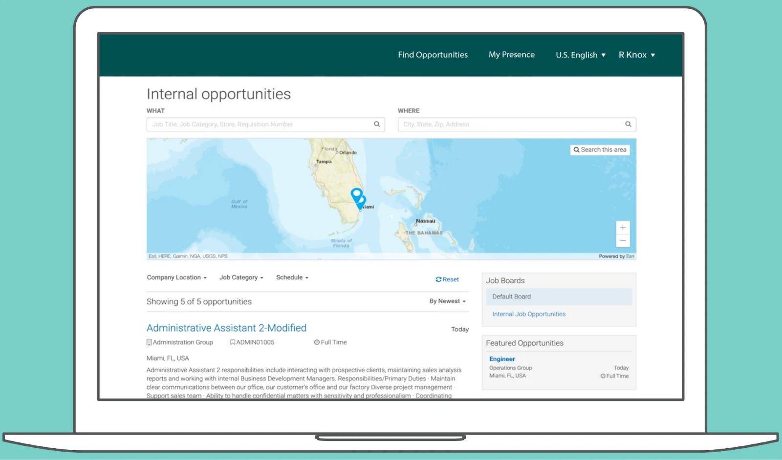 UKG job opportunities dashboard.