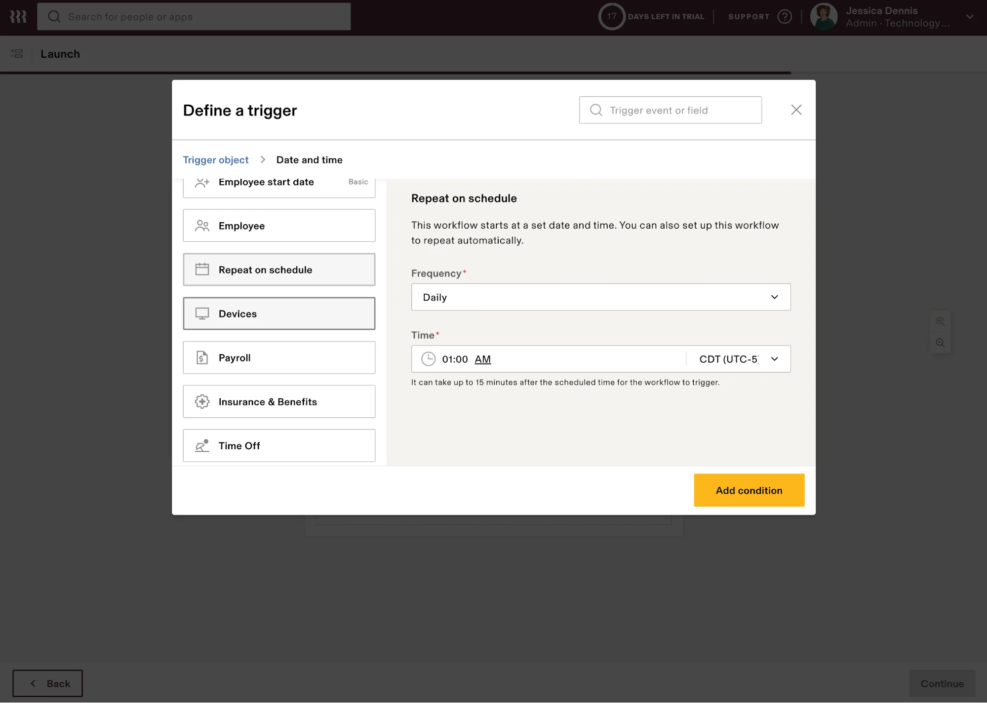 Rippling’s Workflow Studio lets you choose from nearly every employee data point for defining automation triggers and actions, allowing you to craft unique workflows without IT involvement.